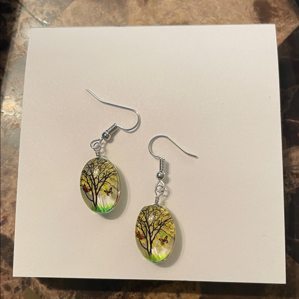 Yellow Floral Tree Drop Earrings - Women's Jewelry - Picture 8 of 10